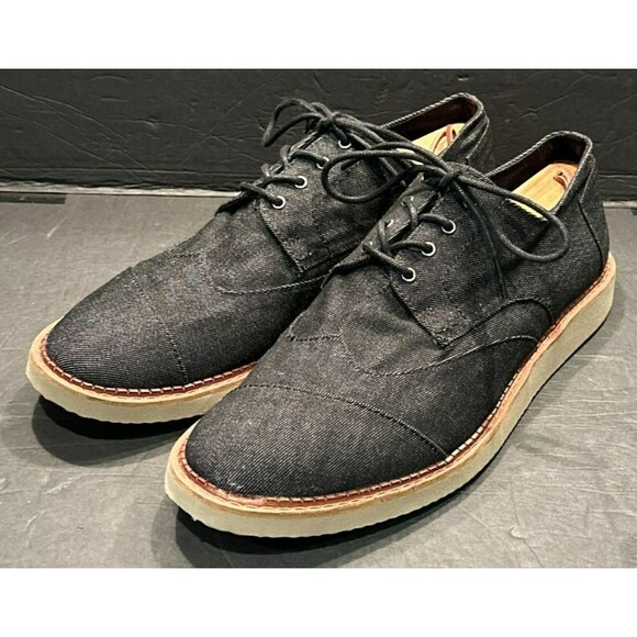TOMS Black Denim Brogue Dress Wingtip Shoe Men's Size 13 - Picture 1 of 10